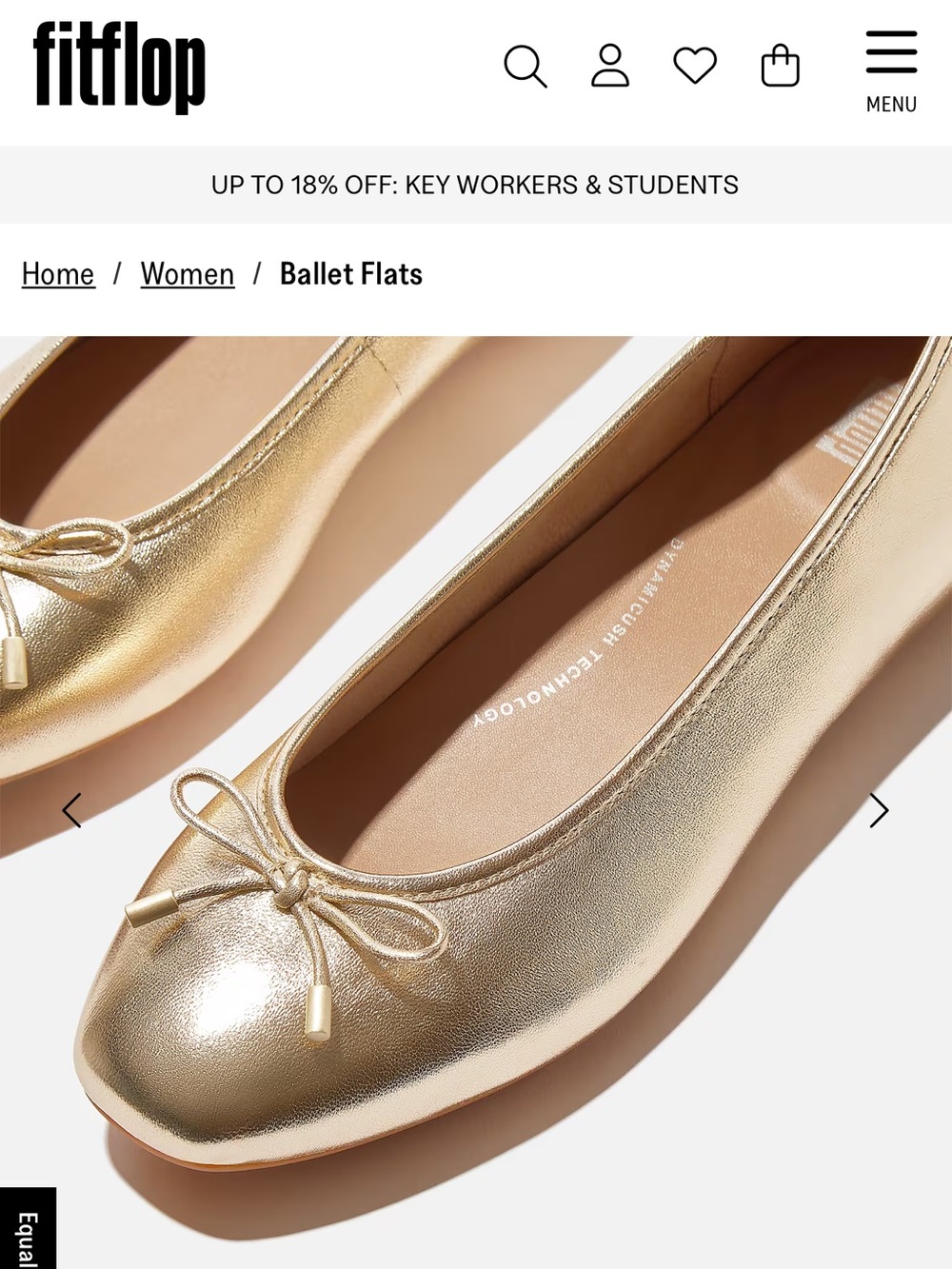 Fitflop y DELICATO BOW Gold Metallic Ballet Flats with Bow Trim